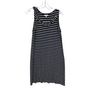 Max Studios Dress Womens Size M Blue White Striped Ruffled‎ Neck Boho Girly